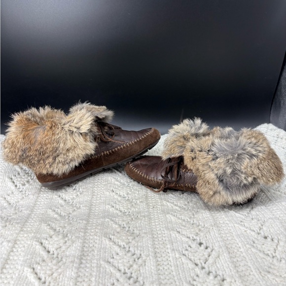 House of Harlow 1960 Rabbit Fur Slipper Bootie Moccasin Womens 36 Suede Leather - Picture 9 of 10